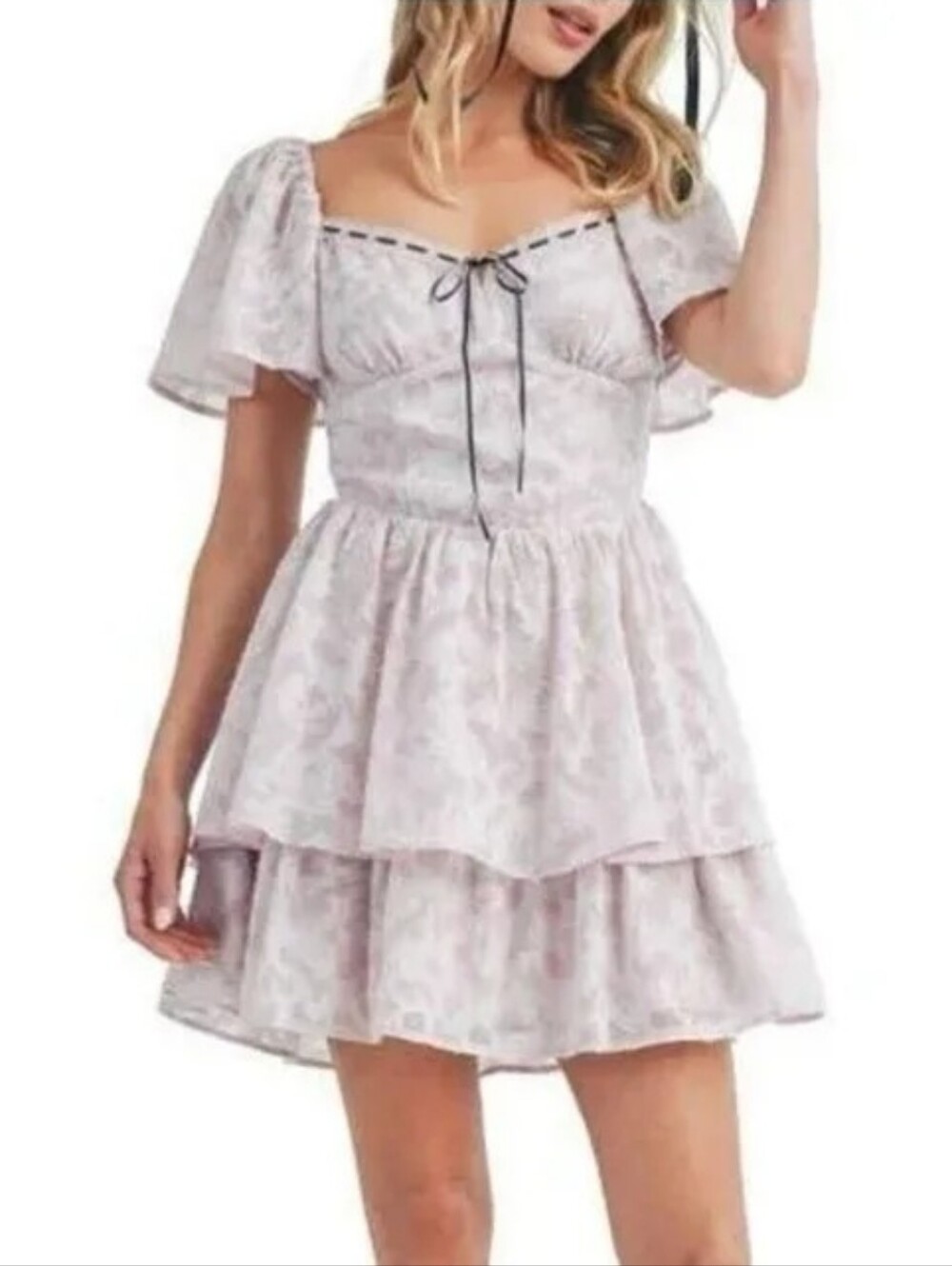 Lush Short Sleeve Tiered Floral Ruffle Mini Dress Small Excellent Condition